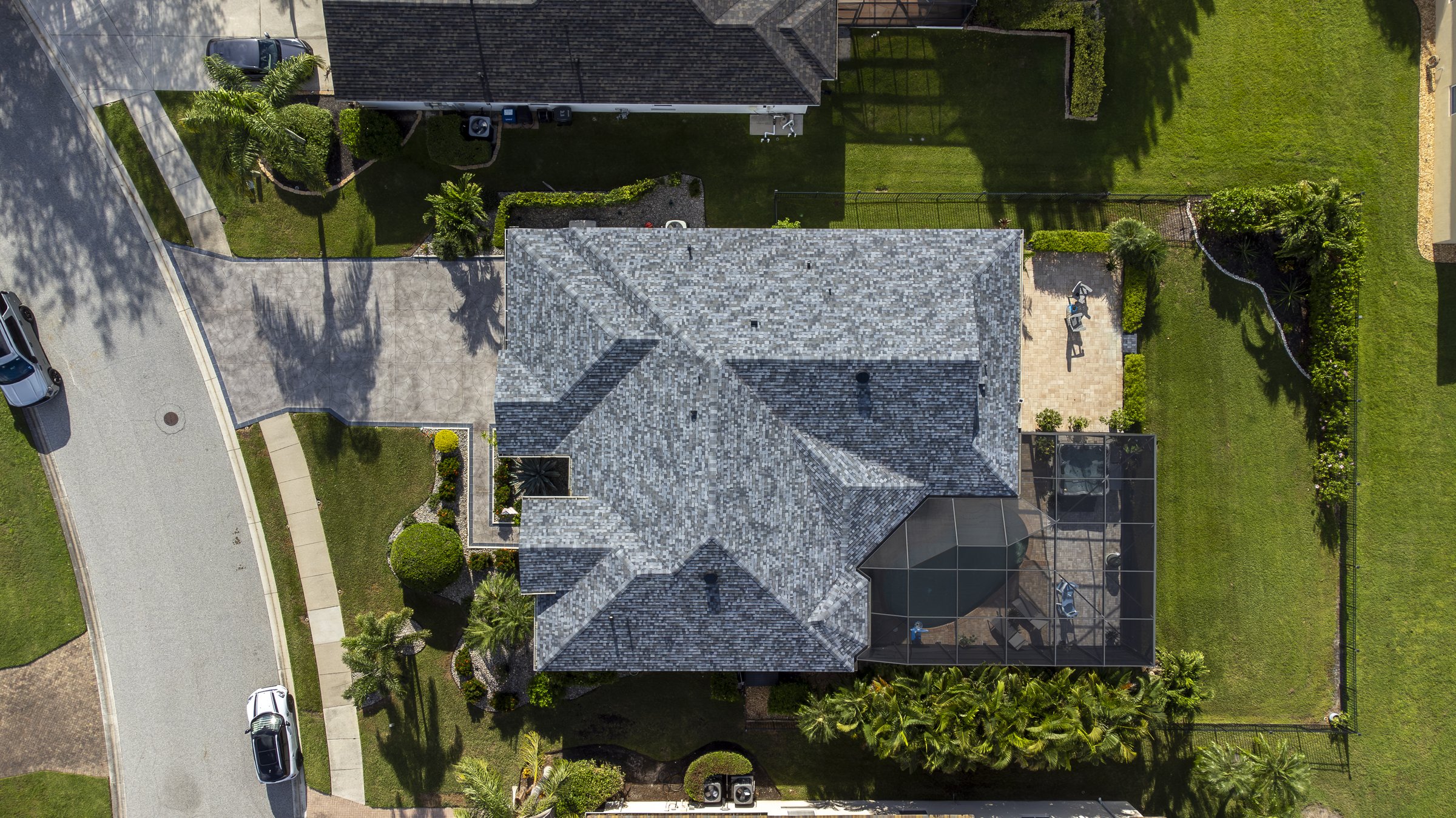 Top-down drone aerial of Sarasota luxury home