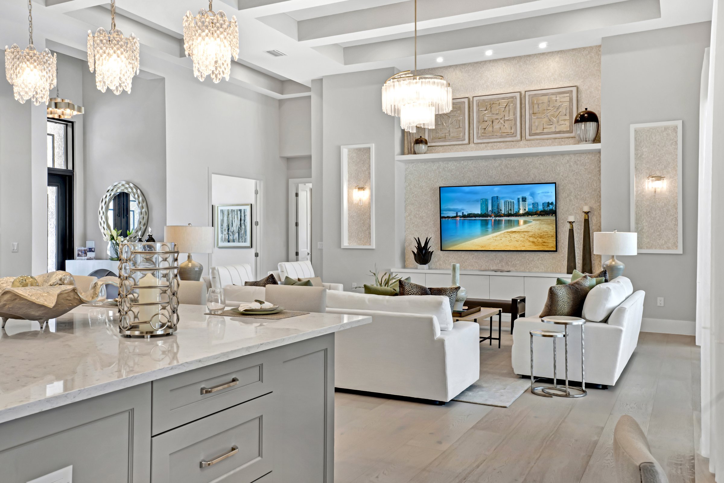Open-concept Sarasota living and kitchen for virtual tour